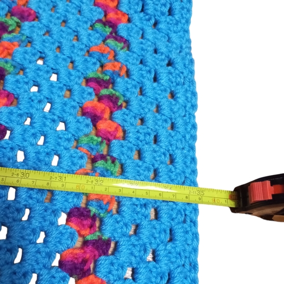 Vintage Handmade Granny Square  Blue Red Pink Crochet Afghan Throw Blanket - Picture 5 of 6